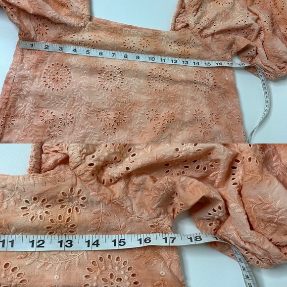 JEN'S PIRATE BOOTY Womens M Apricot Ashbury Swirl Eyelet Puff Sleeves Mini Dress - Picture 11 of 12